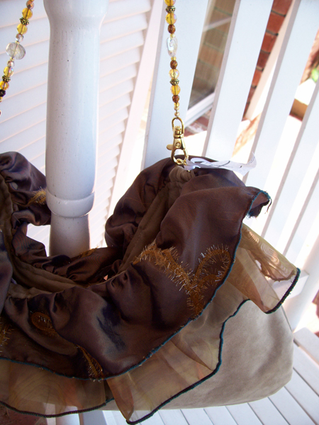 tan copper taffeta ruffled handbag