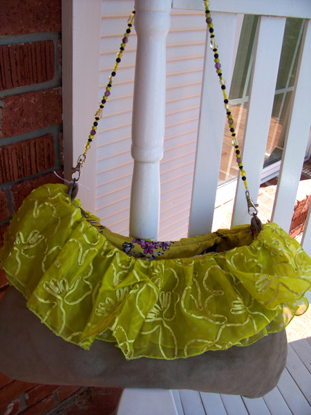 yellow organza polka dot ruffled handbag