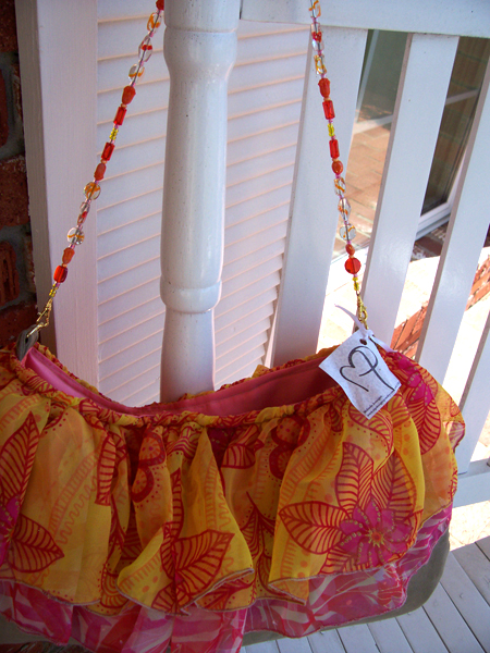 orange peach chiffon ruffled handbag