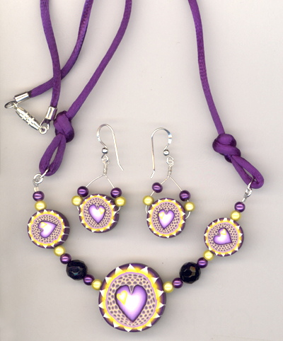 purple yellow heart silk set