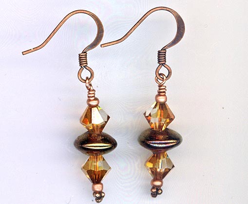 Copper Swarovski Crystal stacked earring