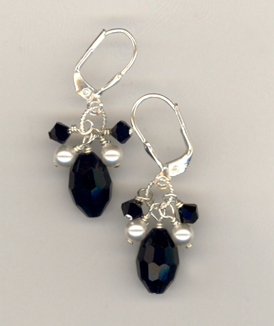 Hope black white crystal pearl LB earring