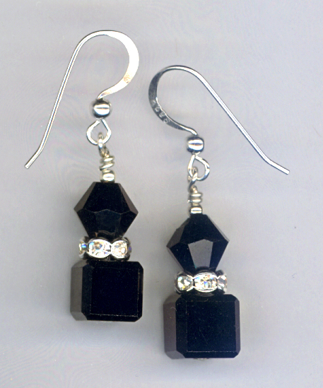 Black Crystal Cube Stack Earring