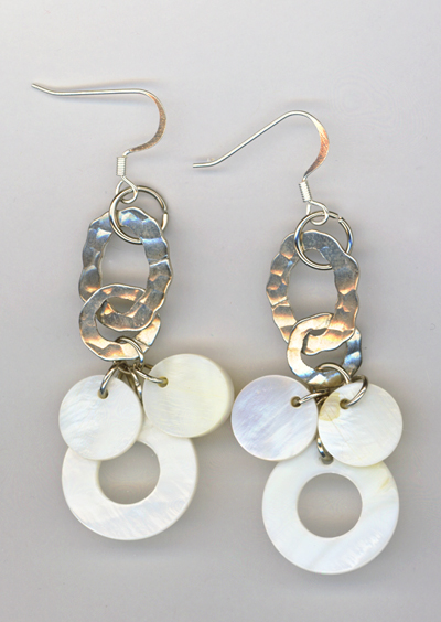 Mother of pearl Silver Chain Chandelier Earrings