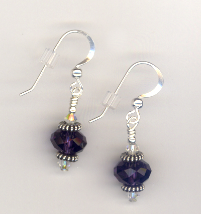 purple Velvet Crystal Bali Stack SS Earrings