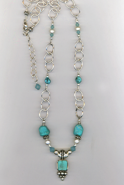 Turquoise & Pearl Chain Necklace