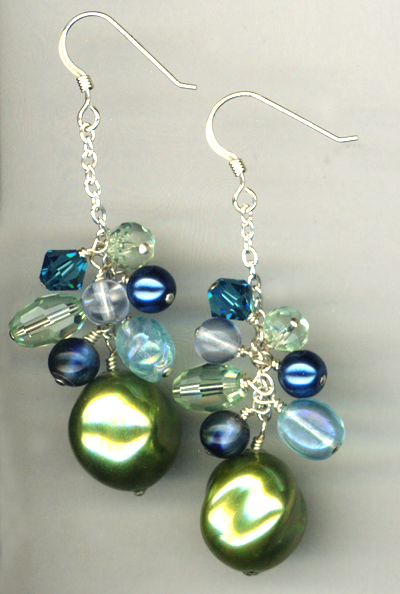 Cool Breeze Green Pearl Cascade Earrings