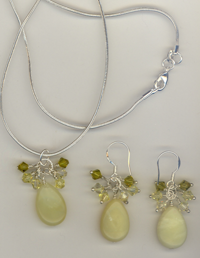 Key Lime Gemstone Crystal Necklace/Earrings Set