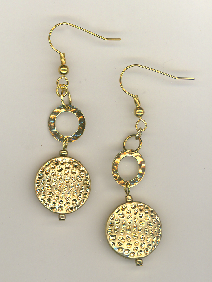 Gold Hammered Circles Earrings