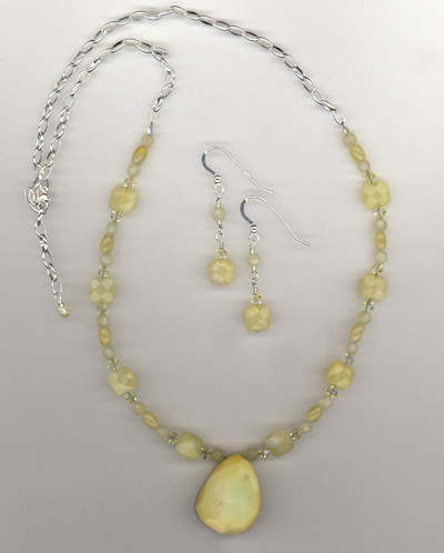 Yellow Honey Jade Gemstone Necklace/Earring Set