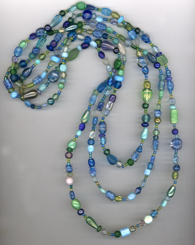 Super Long Funky Green/Blue Beaded Necklace
