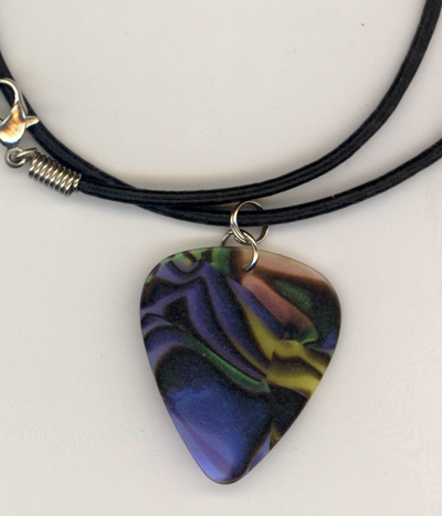 Stained Glass Guitar Pick Leather Necklace