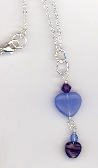 Tiny Blue Heart Purple Crystal chain necklace