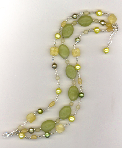 Lemonade Jade Pearl Triple Strand Bracelet