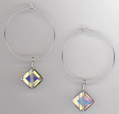 Simple Silver Hoops Crystal Earrings