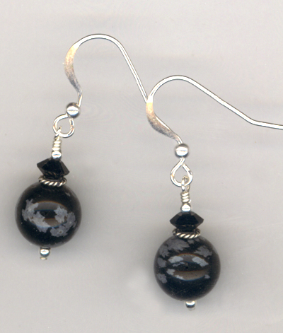 Black Obsidian Gemstone Crystal Earrings