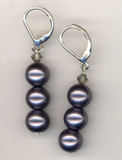 Black Gray Pearl Crystal Stacked Earrings