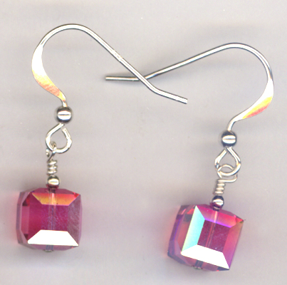 Pink Rose ~ Crystal Cube Earrings