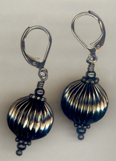 Black Pleats ~ Gun Metal Earrings