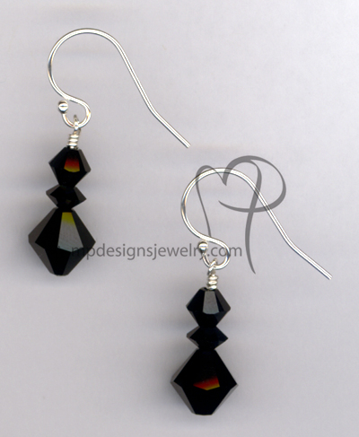 Black Jet Swarovski Crystal Short Stack SS Ball Earrings