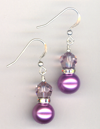 Light Amethyst Swarovski Crystal Pearl Earrings
