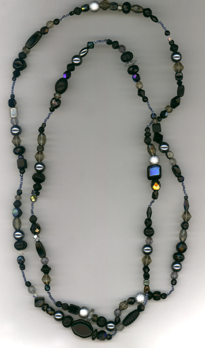 Super Long Jet Black Beaded Necklace