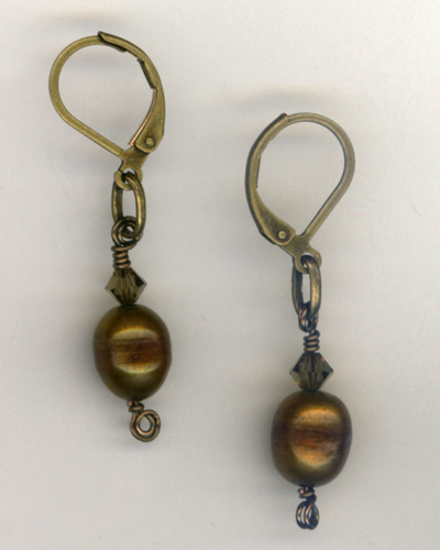 Antique Gold Copper Pearl Crystal Earrings