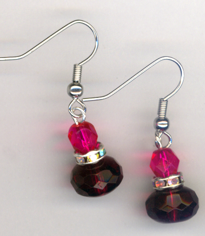 Fuchsia Pink Luxury Stacked Crystal SP earrings