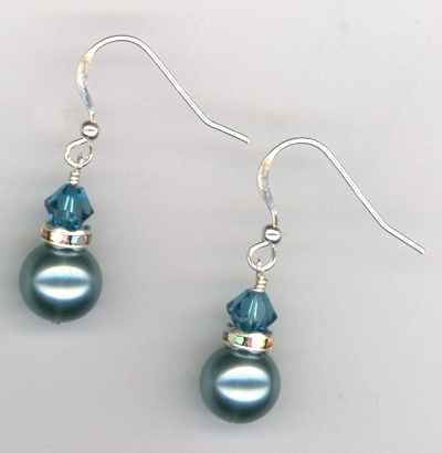Blue Zircon Crystal Pearl Silver Earrings