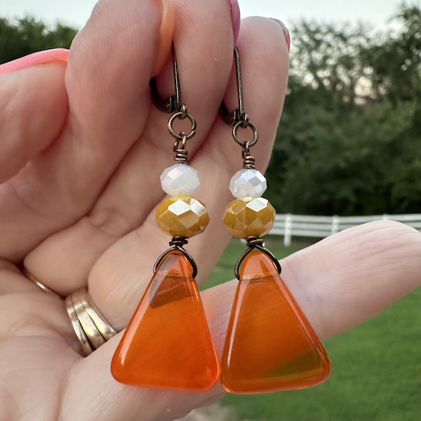 Candy Corn Czech Glass Fall Earrings