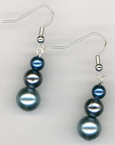 Triple Shades of Blue Pearl Earrings