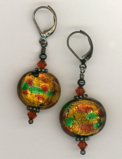 Fall Harvest ~ Lampwork Crystal Gun Metal Earrings