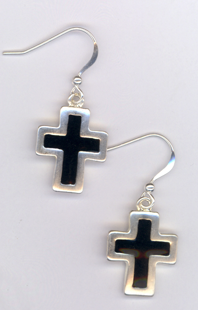 Sterling Black Cross Earrings