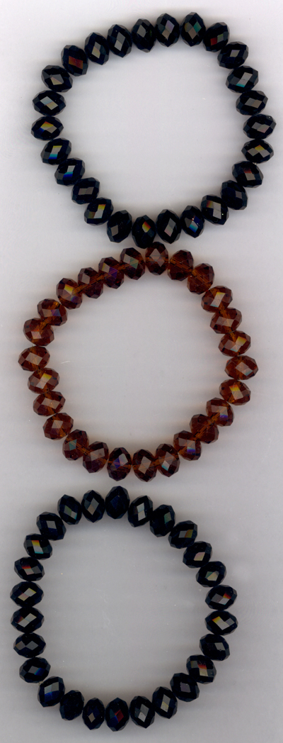 Jet & Amber Crystal Trio Stretch Bracelets