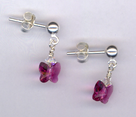 Fly, Fly Away ~ Fuchsia Crystal Butterfly Sterling Post Earrings