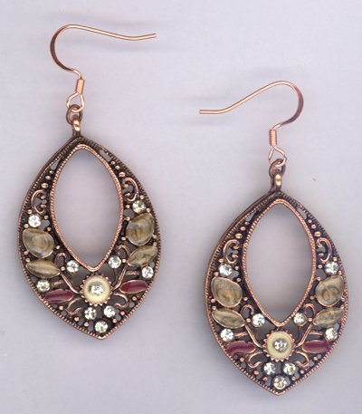 Melody Pink Flora ~ Copper Filagree Earrings