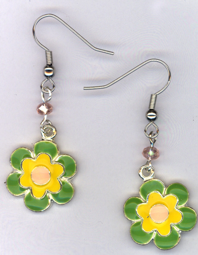 Don't Eat The Daisies ~ Lime/Honeysuckle Pink/Yellow Charm Earrings