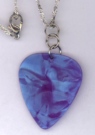 Aqua Blue Pearl Guitar Pick ~ Silver Chain Necklace