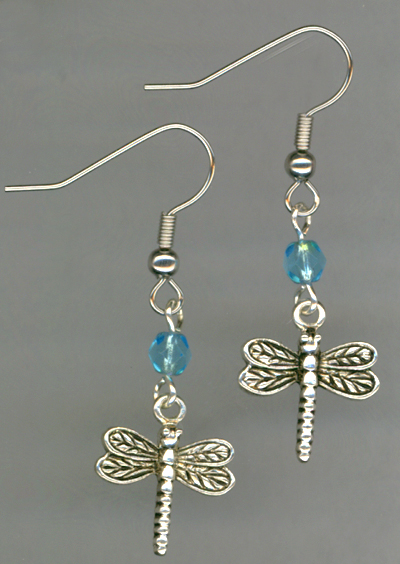 Whimsy Girl Aqua Blue ~ Dragonfly Charm Beaded Earrings