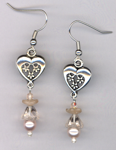 Whimsy Girl Pastel Pink ~ Pearl Heart Earrings