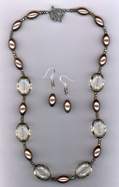 Champagne Crystal Pearl Necklace/Earring Set