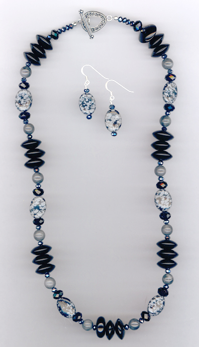 Jet Gemstone Crystal Necklace/Earrings Jewelry Set