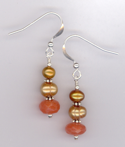 Pastel Pretty Peach ~ Gemstone Pearl Crystal Earrings