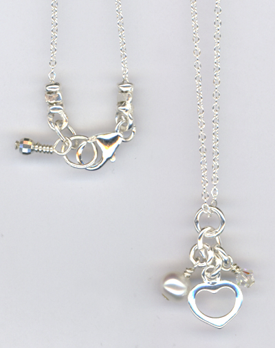 Be MIne ~ Sterling Silver Pealr Crystal Heart Charm Necklace