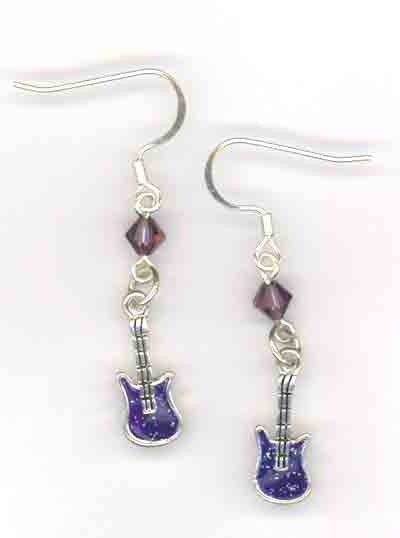Purple Guitar Rocker Babe ~ Crystal Charm Earrings