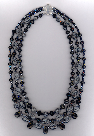 Obsidian Gemstone Crystal Triple Layered Necklace