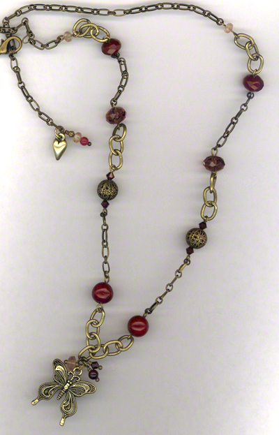Golden Butterfly ~ Gemstone Crystal Charm Necklace