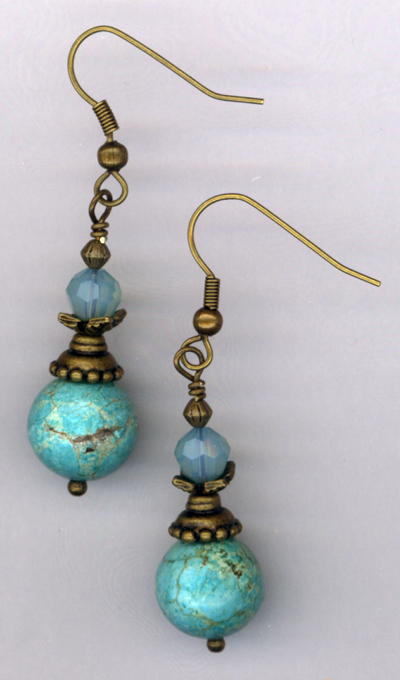 Desert Sky ~ Gold Turquoise Crystal Earrings