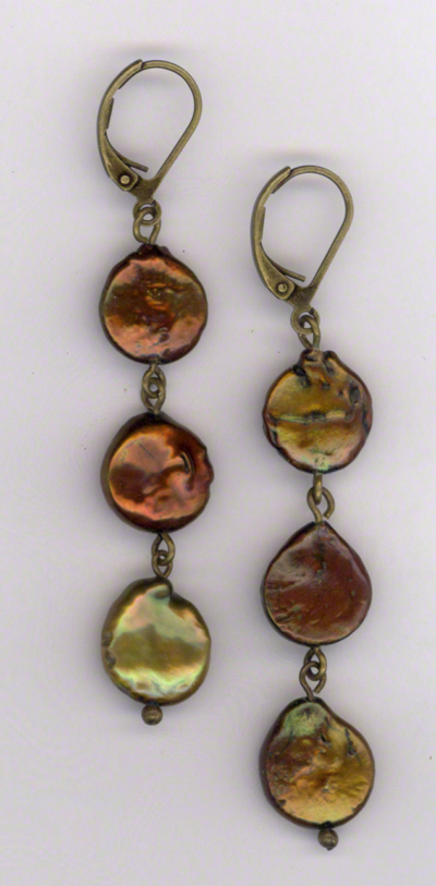 Copper Pearl Triple Dangle Earrings