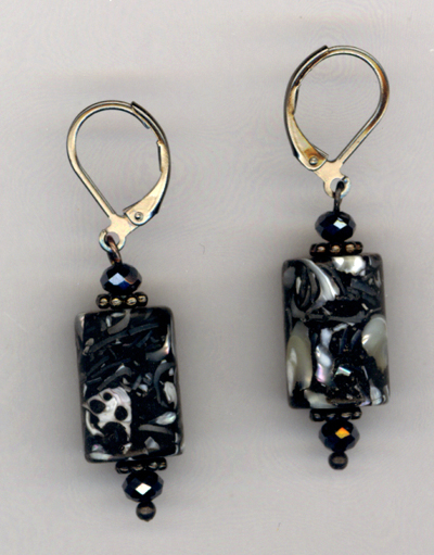 Black and White ~ Pearl Crystal Gunmetal Earrings